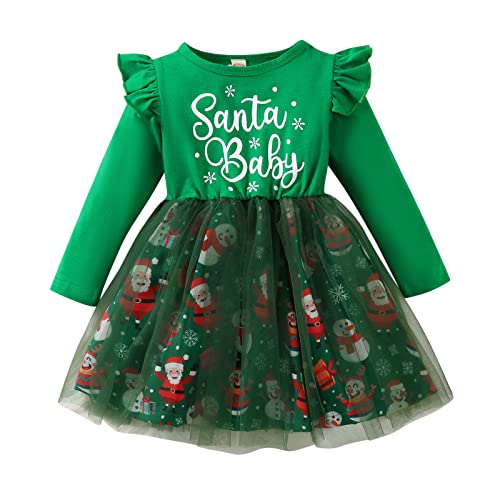 Baby Mädchen Kleid Langarm Rüschen Bowknot Kleid Kleinkind Mädchen Weihnachten Tutu Tüll Kleid Prinzessin A-Linie Kleid Süßes Weihnachtskleid Herbst Winter Kleidung Weihnachten Kostüm Partykleid von TOPJIAO