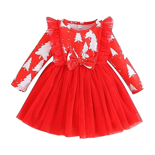 Baby Mädchen Kleid Langarm Rüschen Bowknot Kleid Kleinkind Mädchen Weihnachten Tutu Tüll Kleid Prinzessin A-Linie Kleid Süßes Weihnachtskleid Herbst Winter Kleidung Weihnachten Kostüm Partykleid von TOPJIAO