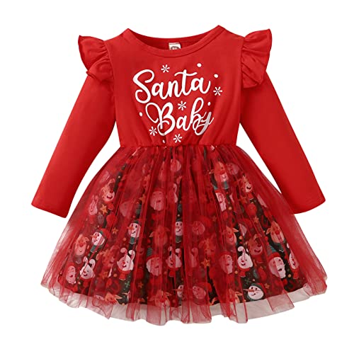 Baby Mädchen Weihnachten Kleid Outfit Prinzessin A-Linie Weihnachtskleid Weihnachtsoutfit Langarm Babykleidung Neugeborene Weiche Kleidung My First Christmas Winter Weihnachten Kostüm Partykleid von TOPJIAO