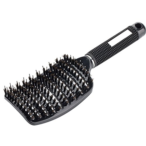 Bio Haarbürste ohne Ziepen für Damen, Organic Hair Brush, Bürste mit Doppelspiralfeder, Detangling Brush, Unique Detangler Brush with Spiral Spring (Z1-Black, One Size) von TOPJIAO