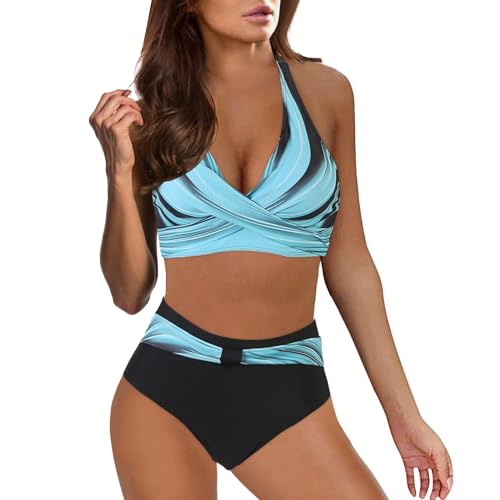 Damen Bikini Set Sexy Push Up Badeanzug Zweiteilige Bademode High Waist Bikini Sets Swimsuit Damen Badeanzug V Ausschnitt überkreuztes Blumenmuster Bikini Bademode Bauchkontrolle Bikini Sets S-5XL von TOPJIAO