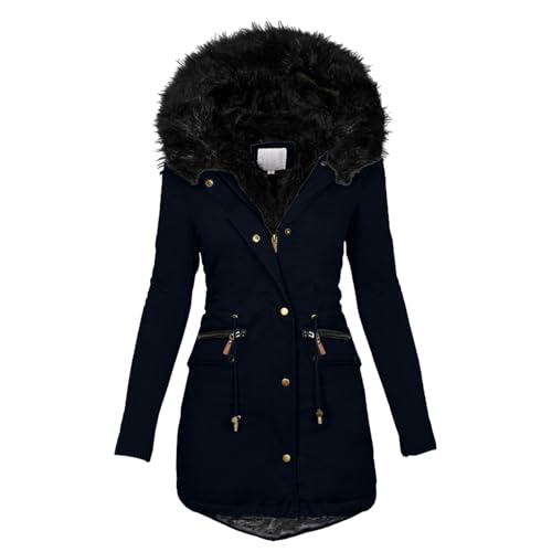 Damen Winterjacke Lang Warm Gefüttert Winterparka Wintermantel Damen Warme Funktionsjacke Steppjacke Lang Steppmantel Warm Gefüttert Sweatshirt Langarm Hoodie Kapuzenpullover (W1-Dark Blue, L) von TOPJIAO