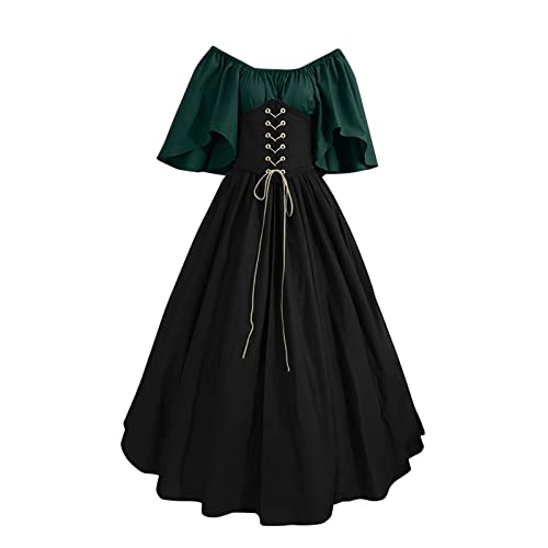 Gothic Kleider Mittelalter Kleid Damen Halloween Karneval Damen Mid-Century Tied Court Style Vintage Kurzarm Renaissance Kleid Faschingskostüme Abendkleid Bound Waist Elegantes Partykleid von TOPJIAO