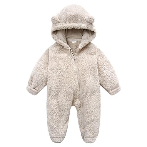 TOPJIAO Neugeborenes Baby Mädchen Junge niedliche feste lange Ärmel Cartoon Ohr Fleece füßig mit Kapuze Reißverschluss Strampler warme Overall Outfits Matschhose 74 von TOPJIAO