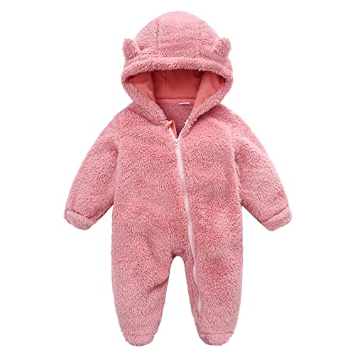 TOPJIAO Neugeborenes Baby Mädchen Junge niedliche feste lange Ärmel Cartoon Ohr Fleece füßig mit Kapuze Reißverschluss Strampler warme Overall Outfits Matschhose 74 von TOPJIAO