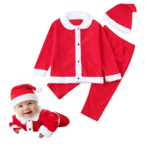 TOPJIAO Baby Weihnachtsoutfit Junge Mädchen,Mein Erstes Weihnachten Baby,Weihnachten Kleidung Set Pyjamas für Baby Mädchen Jungen Weihnachten Weihnachtsmann Xmas Fleece Kleinkind Kinder Kleidung von TOPJIAO