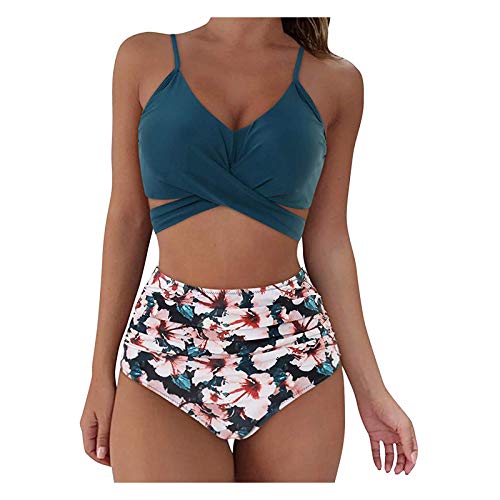 TOPJIAO Damen Bikini Set Badeanzug Damen Falbala Rüschen Sexy Push Up Neckholder Bikinioberteil Bikini Neckholder Swimsuit Shapewear Tankini von TOPJIAO