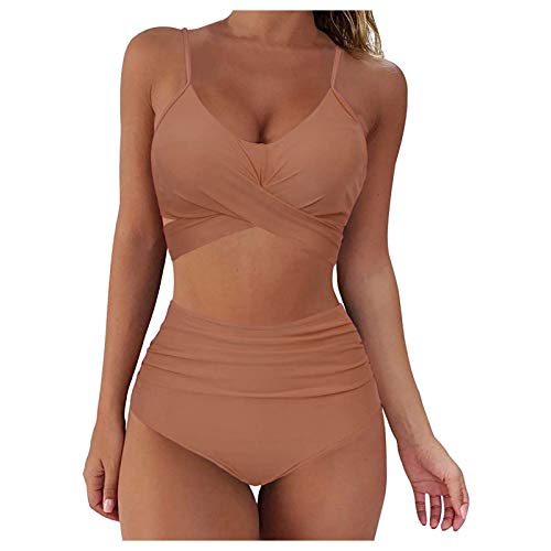 TOPJIAO Damen Bikini Set Badeanzug Damen Falbala Rüschen Sexy Push Up Neckholder Bikinioberteil Bikini Neckholder Swimsuit Shapewear Tankini von TOPJIAO