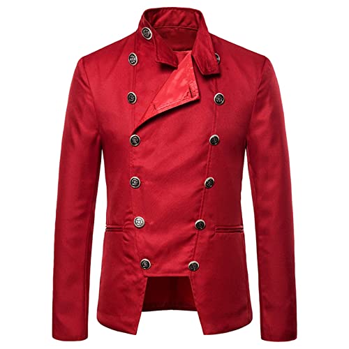 TOPJIAO Herren Retro Punk Gothic Anzugjacke Zweireiher Hochzeitsanzug Jacke Bühnenkostüme Ausgefallene Jacken - Jacken (Red, XL) von TOPJIAO