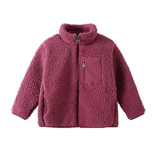 TOPJIAO Kinder Kleinkind Jungen Mädchen Fleecejacke Stehkragen Herbst Winter Fuzzy Mantel mit durchgehendem Reißverschluss und Taschen Winterjacke Kinder (Red, 2-3 Years) von TOPJIAO