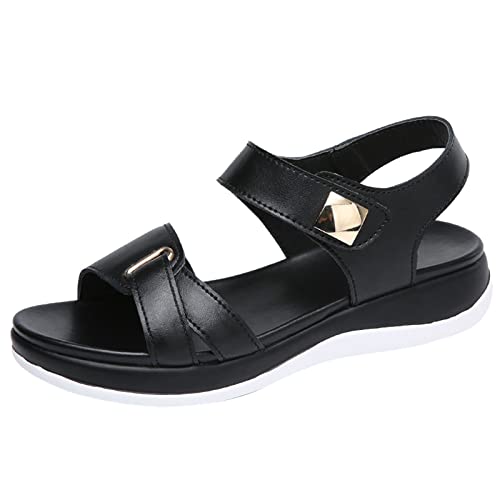 TOPJIAO Mode Sommer Frauen Sandalen flach dicker Boden offener Zeh Hakenschlaufe einfarbig lässig Duplex Schuhe Damen Original von TOPJIAO