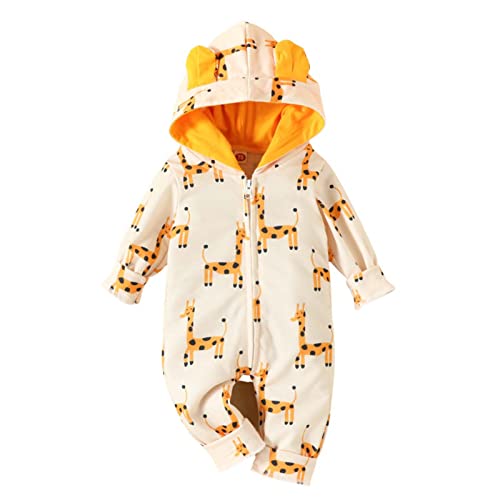 TOPJIAO Neugeborenes Baby Mädchen Jungen Ohr Giraffe Druck Herbst Langarm Kapuzen Strampler Overall Kleidung Jumpsuit 156 von TOPJIAO