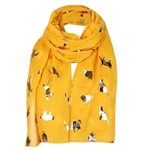 TOPJIAO Schal Frauen Wrap gedruckt Katze Schals Schal Reise Mode Folie Seidenschal Schal Weich Damen (Yellow, One Size) von TOPJIAO