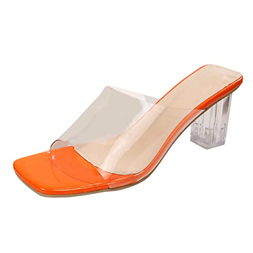 TOPJIAO transparente PVC-Quadratkopf-Kristall-dicke High-Heel-Sandalen Damen Schuhe Sommer Elegant von TOPJIAO