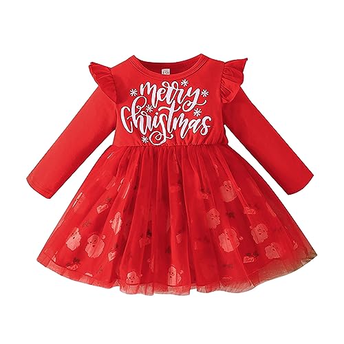 Weihnachtskleid Mädchen Baby Weihnachtsoutfit Mädchen Kleid Langarm Rüschen Bowknot Kleid Kleinkind Mädchen Weihnachten Tutu Tüll Kleid Prinzessin A-Linie Kleid Süßes Weihnachtskleid von TOPJIAO