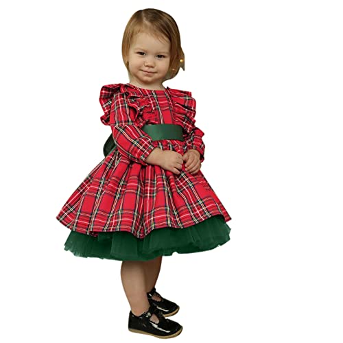 Weihnachtskleid Mädchen Baby Weihnachtsoutfit Mädchen Kleid Langarm Rüschen Bowknot Kleid Kleinkind Mädchen Weihnachten Tutu Tüll Kleid Prinzessin A-Linie Kleid Süßes Weihnachtskleid von TOPJIAO