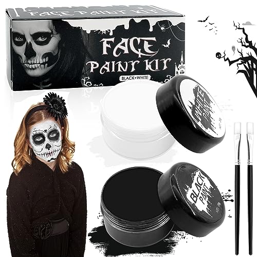 TOPJOWGA Halloween Schminke Schwarz Weiß, Gesicht Body Painting Öl Schwarz Weiße Farben mit 2 Pinseln, Makeup Set, Gesicht Farbe Körperbemalung, Body Paint für Halloween Clown Cosplay Karneval von TOPJOWGA