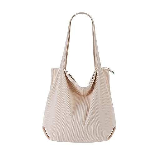 Frauen Frühling Und Herbst Freizeit Solide Cord Große Kapazität Wasserdicht Retro Vielseitige Zipper Schulter Tasche Taschen Projektor (White, One Size) von TOPKEAL