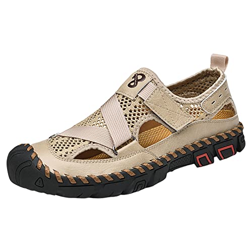 TOPKEAL Sommer-Sandalen für Herren, atmungsaktiv, koreanische Ausgabe, Slip-on-Strandlederschuhe aus Rindsleder Equipment Schuhe Herren 42 (Beige, 40) von TOPKEAL