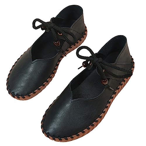 TOPKEAL Sommermode Damen kleine Lederschuhe Boot wie atmungsaktive und Bequeme Freizeitschuhe Sommer Damenschuhe Keilabsatz (Black, 39) von TOPKEAL