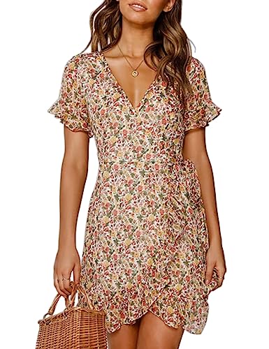 TOPLAZA Damen Freizeitkleider Strandkleid Drücken V-Ausschnitt Kurze Ärmel von TOPLAZA