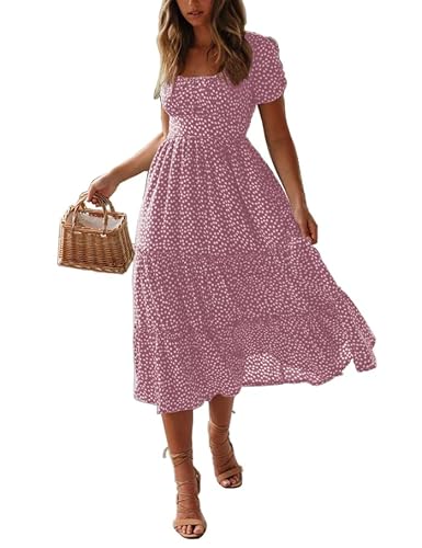 TOPLAZA Strandkleid Freizeitkleider Lang Damen Blumendruck Kurze Ärmel Sommer, Rose, M von TOPLAZA