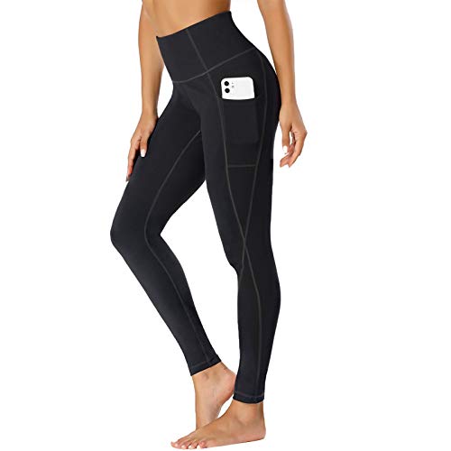 TOPLUS Sport Leggings Damen, Blickdicht Yogahosen mit 2 Taschen, Schwarz Sporthose Streetwear für Sport Yoga Gym- Größe S von TOPLUS