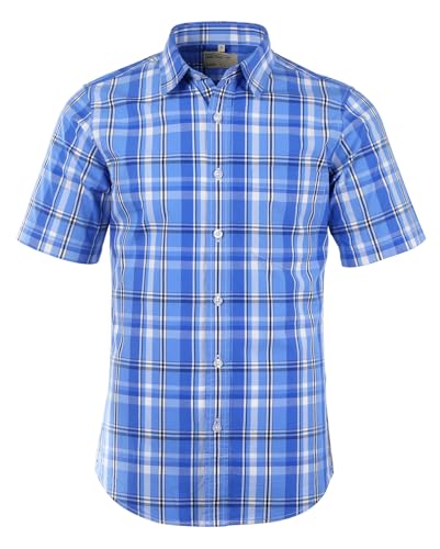 SOOPO Herren Modernes Kurzarmhemd Regular-Fit Freizeithemd Karo-Hemd aus Reiner Baumwolle, B-blau, XL von TOPORUS