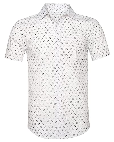 TOPORUS Herren Casual Kurzarm Druck Muster Button Down Hemd, Anker weiß, XX-Large von TOPORUS