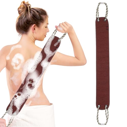 TOPPERFUN Peeling Handtuch Rückenscrubber Doppelseitig für Hauttypen Effektives Rückenpeeling Duschzubehör mit Handgriffen für Körperpflege von TOPPERFUN