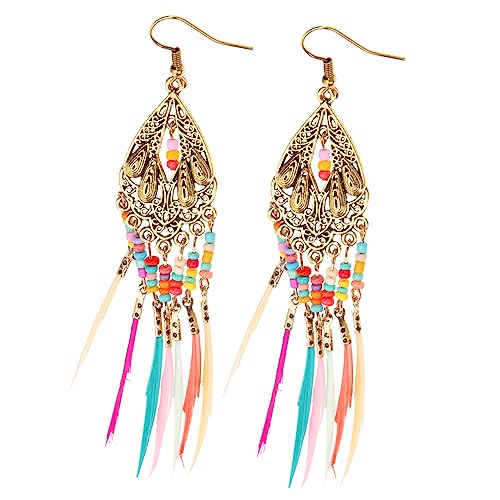 TOPPERFUN 1 Paar Bohemian Quastenohrringe für Damen Federn Ohrringe Hochwertigem Legierungsmaterial für Partys Hochzeiten und Alltag von TOPPERFUN