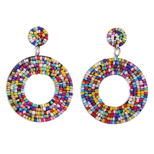 TOPPERFUN Perlenohrringe Für Frauen Bunte Tropfenohrringe Handgefertigte Boho Ohrringe Trendige Hängeohrringe Für Partys Geometrische Perlenaccessoires Damen Schmuck Für Besondere von TOPPERFUN