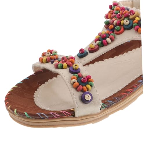 TOPPERFUN 1 Paar Boho-sandalen: Flache Damensandalen Mit Knöchelriemen Und Perlenverzierung – Rutschfeste Strandschuhe, Leicht Und Zum Gehen (größe: 36) von TOPPERFUN