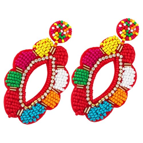TOPPERFUN 1 Paar Bunte Blumen Dangle Ohrringe für Frauen Handgemachte Ethno Ohrringe mit Quasten und Perlen für Festivals Strand und Besondere Anlässe von TOPPERFUN