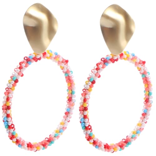 TOPPERFUN 1 Paar Bunte Perlen Creolen Ohrringe für Frauen Bohemian Statement Ohrringe Handgefertigte Schmuckstücke für Partys und Besondere Anlässe für von TOPPERFUN