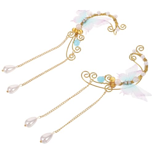 TOPPERFUN 1 Paar Ear für Damen Butterfly Ohrclips mit Perlen und Fransen nicht Piercend für Partys und Festivals Vielseitige Accessoires Zufälligen Farben Zufällige Farbe Zufällige Farbe von TOPPERFUN