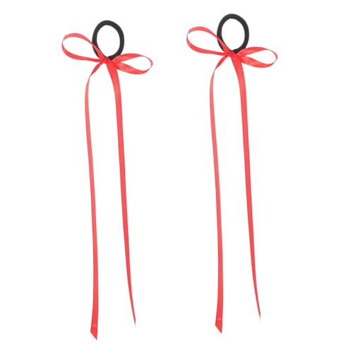 TOPPERFUN 1 Paar Game Dress-up-Kopfschmuck Haarschmuck für Frauen dekorative Haargummis Bowknot Hair Accessoire Bowknot-Haarseil Haarschleife mit langem Haarband für Frauen Stoff rot von TOPPERFUN