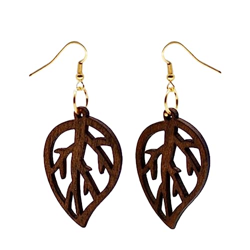TOPPERFUN 1 Paar Holzohrringe mit Hohlem Blätterdesign Lange Tropfenohrringe für Damen für Alltag und Besondere Anlässe als für Freunde und Familie von TOPPERFUN