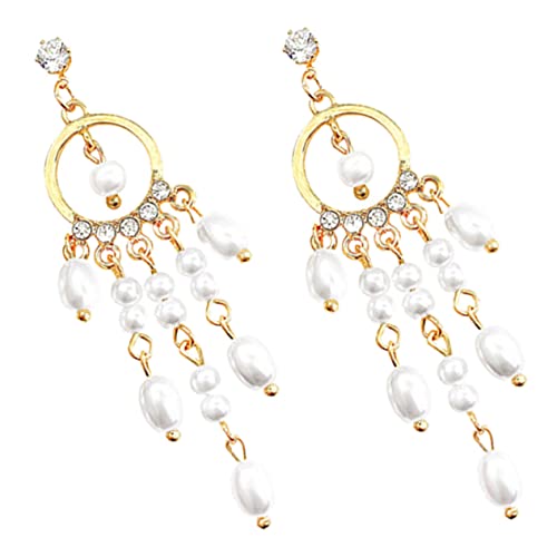 TOPPERFUN 1 Paar Lange Quasten Ohrringe mit Kunstperlen für Damen Stilvolle Hängende Perlenohrringe für Partys Geburtstage und Besondere Anlässe Einzigartiges Schmuckstück für Frauen von TOPPERFUN