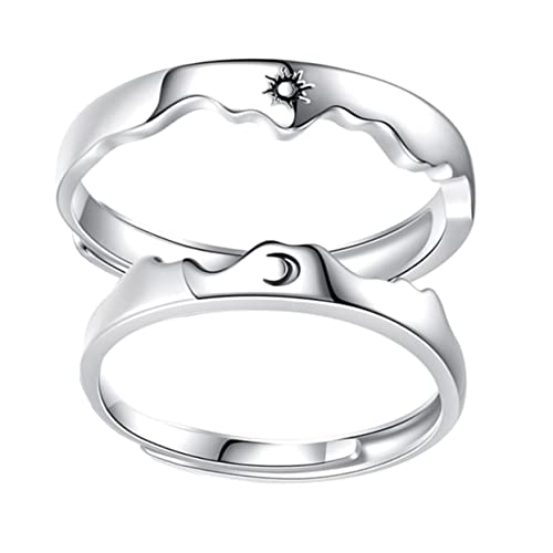 TOPPERFUN Verstellbarer Offener für Paare mit Mond und Sonnengravur Unisex Freundschaftsringe für Frauen und für Valentinstag und Besondere Anlässe von TOPPERFUN