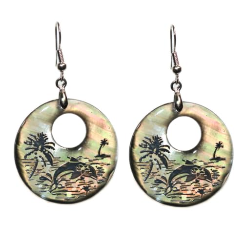 TOPPERFUN Runde Abalone Muschelohrringe Geschnitztes Ohrhänger-design Natürliches Schmuckstück Aus Muschelmaterial Für Frauen Und Mädchen Klassisches Ohrschmuck-accessoire von TOPPERFUN