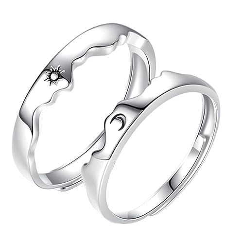 TOPPERFUN 1 Paar Sonne Und Mondring Mondgravurring Offener Ring Verstellbare Ringe Paar Versprechensringe Sonne Und Mondringe Freundschaftsringe Sonne Und Mond Paarringe von TOPPERFUN