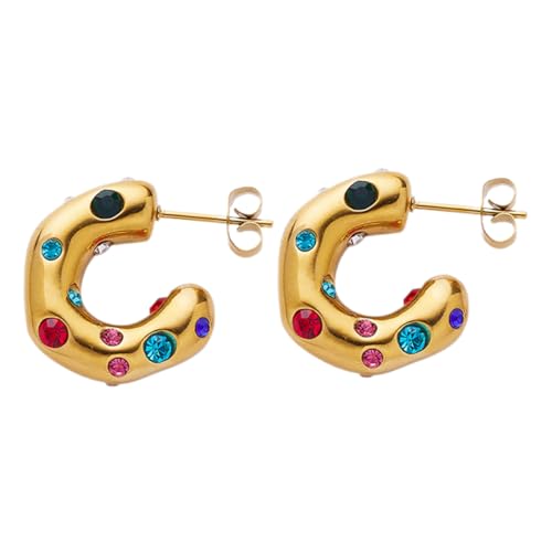TOPPERFUN 1 Paar Stainless Steel Creolen mit Bunten Zirkonia für Damen Leichte Trendige Ohrringe im Einzigartigen Design für Hypoallergen und Langlebig von TOPPERFUN