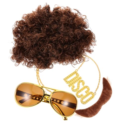 TOPPERFUN Disco Perücke Mit Fake Gold Halskette Und Sonnenbrille Für Jahre Party Kostüm Requisiten Für Jugendliche Und Erwachsene von TOPPERFUN