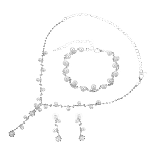 TOPPERFUN 1 Satz Brautschmuck Set Kunstperlen Strass und Anhänger Teiliges Schmuckset mit Ohrringen Halskette und Armband für Hochzeiten und Stilvolles Accessoire für Damen von TOPPERFUN