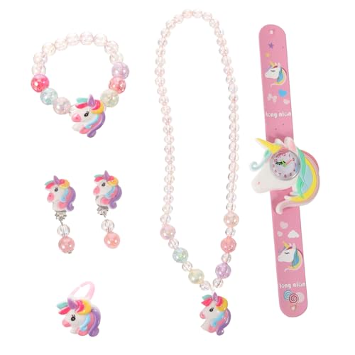 TOPPERFUN 1 Satz Einhorn Schmuck für Mädchen Armband Ohrringe Halskette und Armbanduhr für Jahren als Partygeschenk für Besondere Anlässe von TOPPERFUN