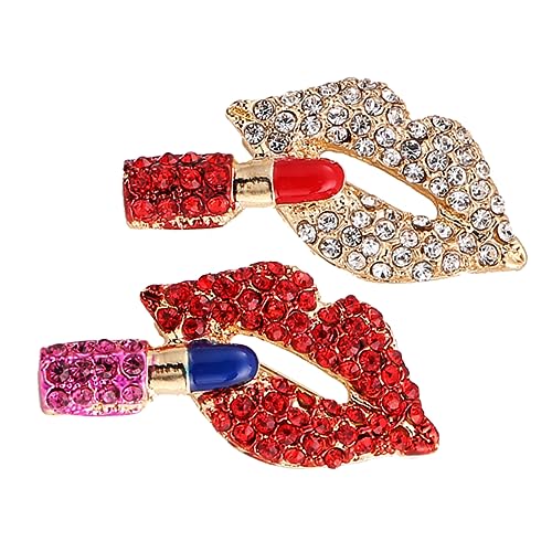TOPPERFUN 1 Satz Lippenstift Lippen Brosche Anstecknadel Mit Strass Für Kleidung Schal Und Hüte Für Festliche Anlässe Und Tägliches Tragen 2 Stück von TOPPERFUN
