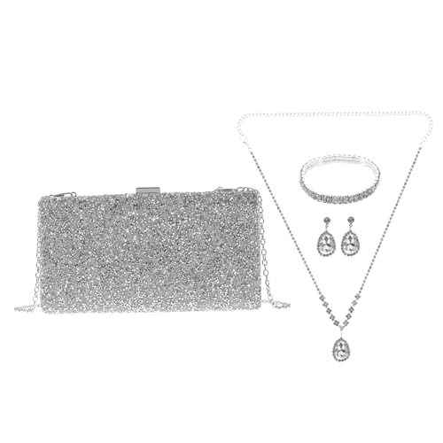 TOPPERFUN 1 Satz Rhinestone Schmuckset für Frauen Teiliges Set mit Halskette Ohrringen Armband und Clutch Tasche für Hochzeiten Partys und Besondere Anlässe von TOPPERFUN
