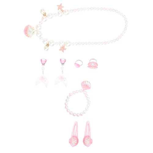 TOPPERFUN Schmuckset für Kinder Muschelarmband Perlenkette Ringe Ohrringe Haarspangen Handgefertigter Modeschmuck für Mädchen für Partys und Alltag von TOPPERFUN