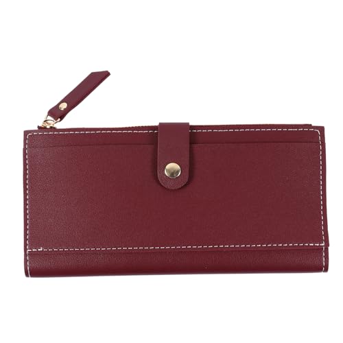 TOPPERFUN 1 Stück Damen Geldbörse Multifunktionale Geldbörse mit Vielen Fächern Kompakt und Leicht für Münzen und Karten Weinrot Hochwertigem PU Material von TOPPERFUN